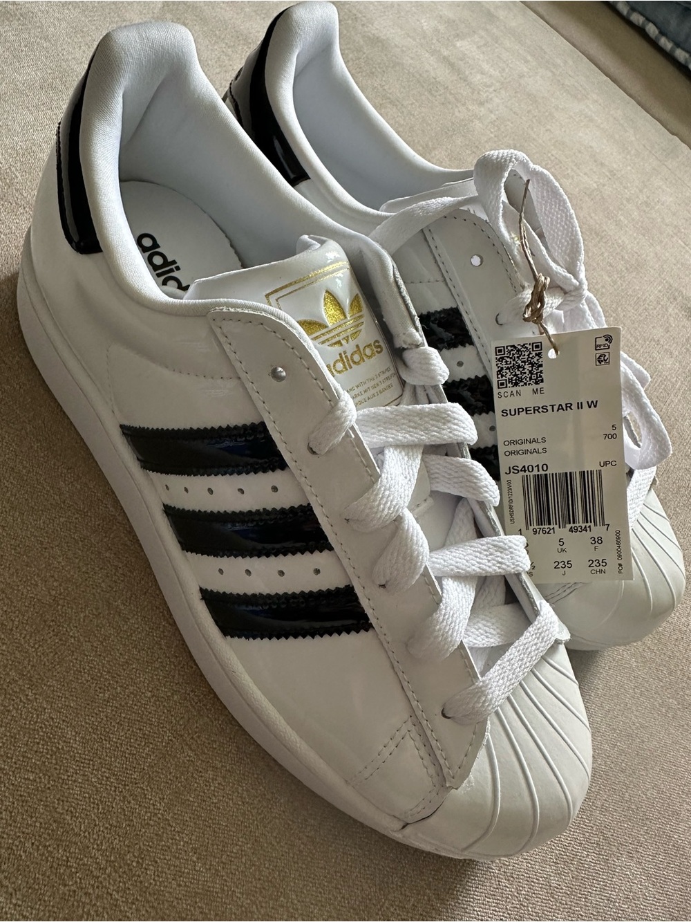 Adidas Superstar II Women’s Sneakers in White with Black and Gold